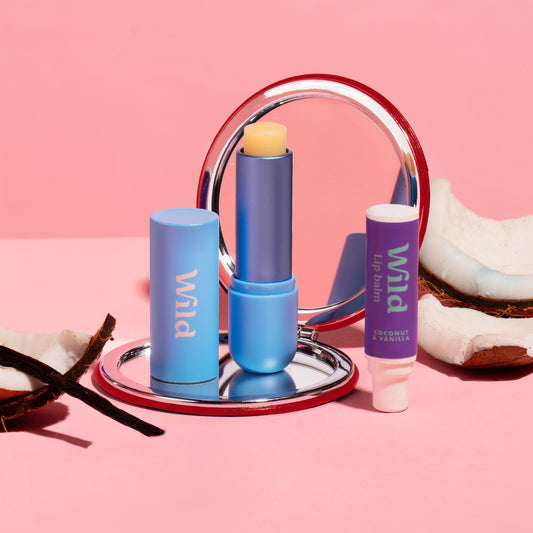 Powder Blue Lip Balm Case + coconut & Vanilla Refill Starter Pack